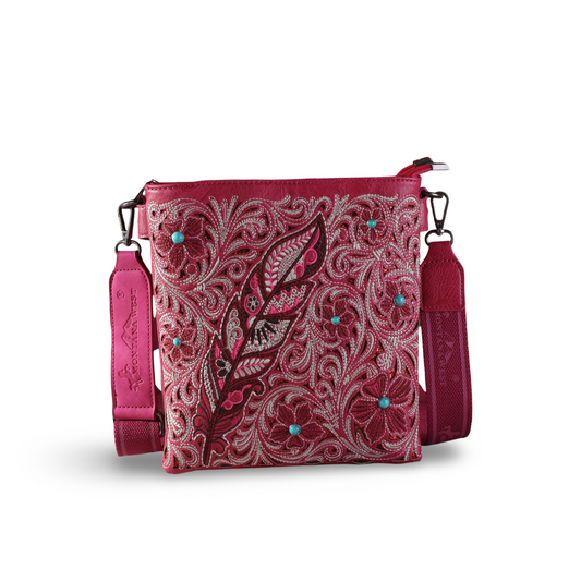 Pink Embroidered Floral Concealed Carry Crossbody Bag